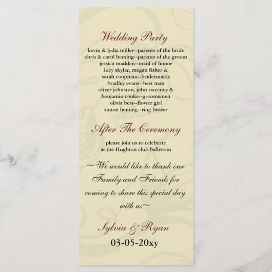 Herbsthochzeit mit Cranberry fallleaf Programm (Rückseite)