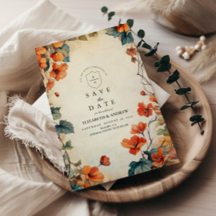 Herbsthochzeit mit hängenden Blumen Save The Date
