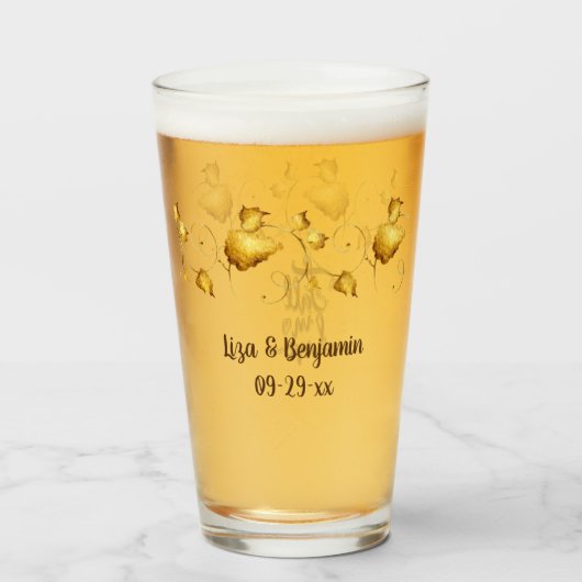 Herbsthochzeit mit Namen & Date Glas in der Liebe (Rückseite (gefüllt))