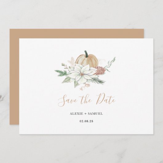 Herbsthochzeit Retten Das Datum Blumenkürbis chic Save The Date (Vorne/Hinten)