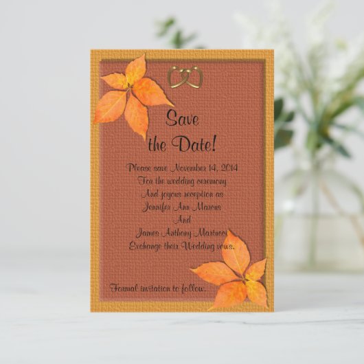 Herbsthochzeit speichern Sie die Dattelkarte Save The Date (Stehend Vorderseite)