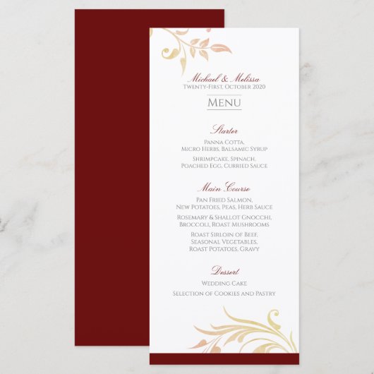 Herbsthochzeit Swirl Menükarte (Vorne/Hinten)