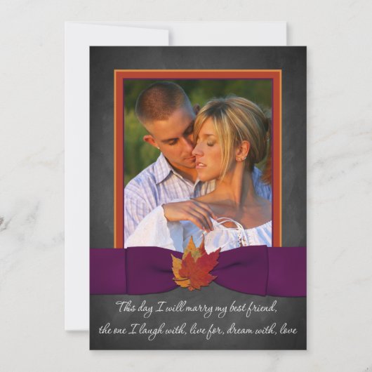 Herbsthochzeit| Tafel, Herbstlaub| Lila Einladung (Vorderseite)