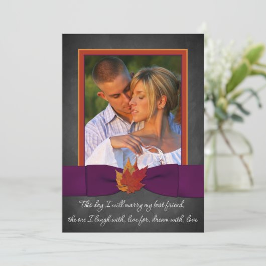 Herbsthochzeit| Tafel, Herbstlaub| Lila Einladung (Stehend Vorderseite)