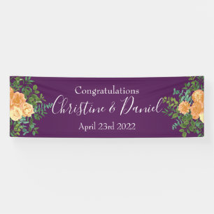 Herbsthochzeit Vintage Pfirsichrose auf Lila Banner