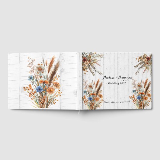 Herbsthochzeit von Wildblumen der Weißen Birke Gästebuch (Voll)
