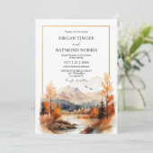 Herbsthochzeit Wasserfarbener See Einladung (Stehend Vorderseite)