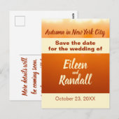 Herbsthochzeiten Herbstfarben Orange Save the Date Postkarte (Vorne/Hinten)