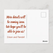 Herbsthochzeiten Herbstfarben Orange Save the Date Postkarte (Rückseite)