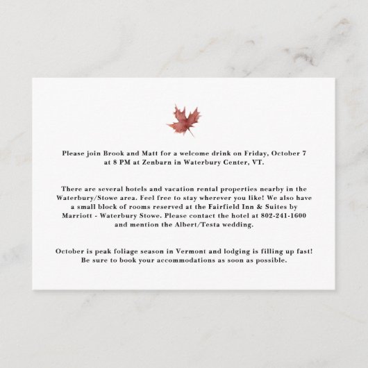 Herbsthochzeiten Hotel Unterkunft Enclos Begleitkarte (Vorderseite)