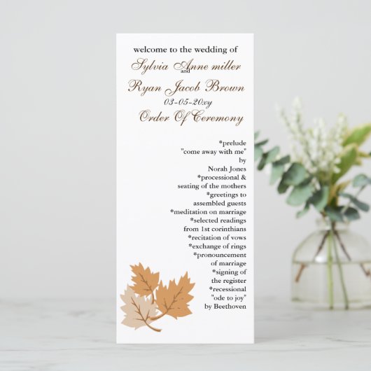 Herbsthochzeitsprogramm Programm (Stehend Vorderseite)