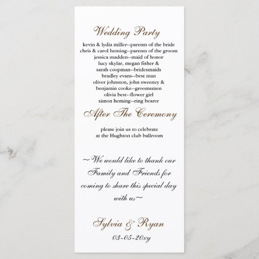 Herbsthochzeitsprogramm Programm (Rückseite)