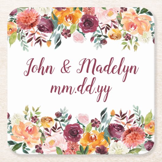 Herbsthochzeitung Rezeption Wasserfarbe Personalis Rechteckiger Pappuntersetzer (Vorderseite)