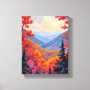 Herbsthügel   Herbstlaub Laub Wasserfarbe Leinwanddruck