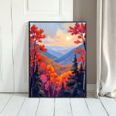 Herbsthügel | Herbstlaub Laub Wasserfarbe Poster