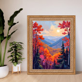 Herbsthügel | Herbstlaub Laub Wasserfarbe Poster