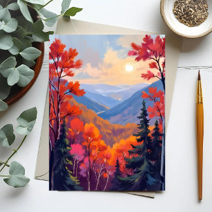Herbsthügel Herbstlaub Laub Wasserfarbe Postkarte