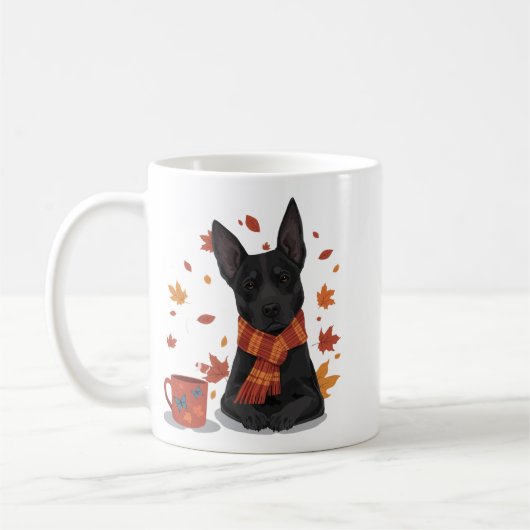 Herbsthund mit Schal Kaffeetasse (Links)