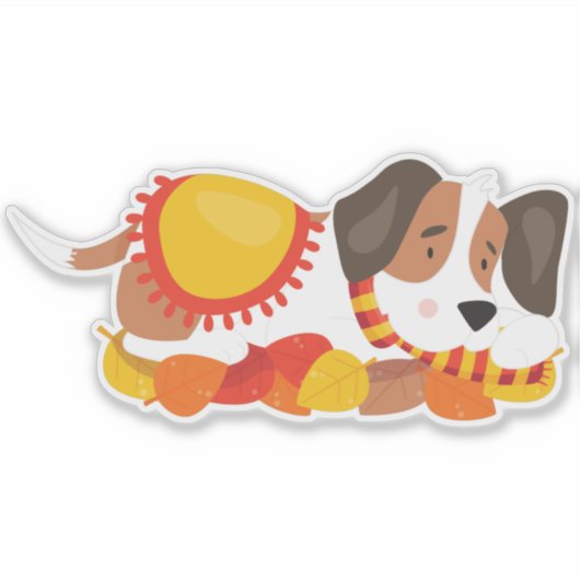 Herbsthund, Niedlicher Hund, Schlafhund, Herbstlea Aufkleber (Vorderseite)