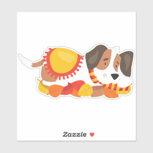 Herbsthund, Niedlicher Hund, Schlafhund, Herbstlea Aufkleber (Blatt)