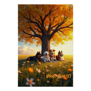 Herbsthunde ruhen unter großem Baum Poster