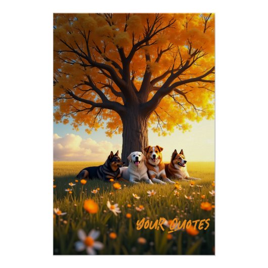 Herbsthunde ruhen unter großem Baum Poster (Vorderseite)