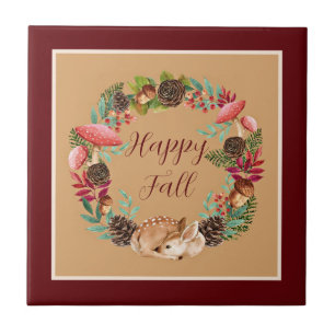 Herbstjungtier und Natur mit anpassbarem Text Fliese