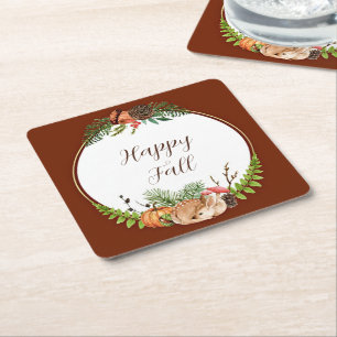 Herbstjungtier und Natur mit anpassbarem Text  Rechteckiger Pappuntersetzer