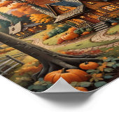 Herbstkabine umgeben von Pumpkins Poster (Ecke)