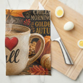 Herbstkaffee mit Wortwolke Geschirrtuch (Viertel Falte)