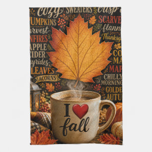 Herbstkaffee mit Wortwolke Geschirrtuch