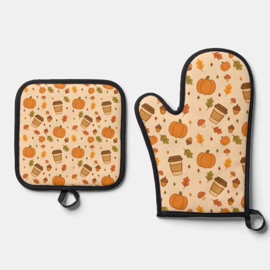 Herbstkaffee Ofenhandschuh & Topflappen-Set (Vorderseite)