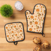 Herbstkaffee Ofenhandschuh & Topflappen-Set (Oben Unten)