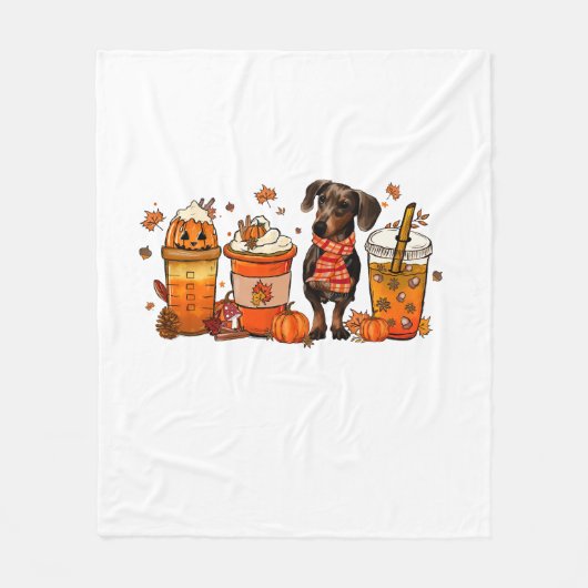 Herbstkaffee Tasse mit Dackel Fleecedecke (Vorderseite)