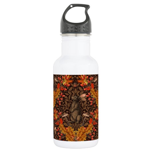 Herbstkaninchen auf braun edelstahlflasche (Vorderseite)
