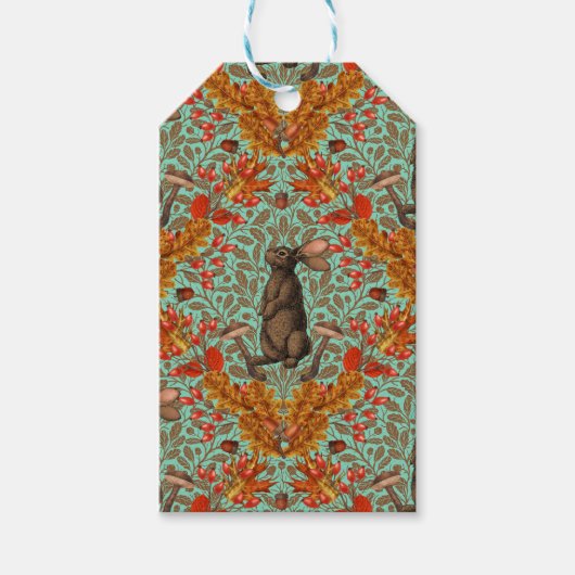 Herbstkaninchen auf hellgrün geschenkanhänger (Vorderseite)