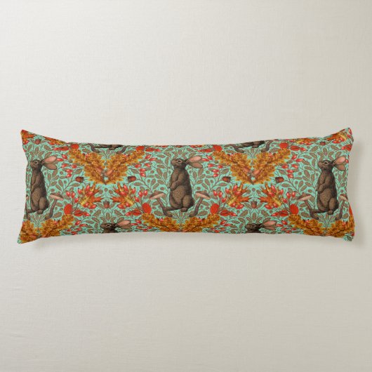 Herbstkaninchen auf hellgrün seitenschläferkissen (Vorderseite)