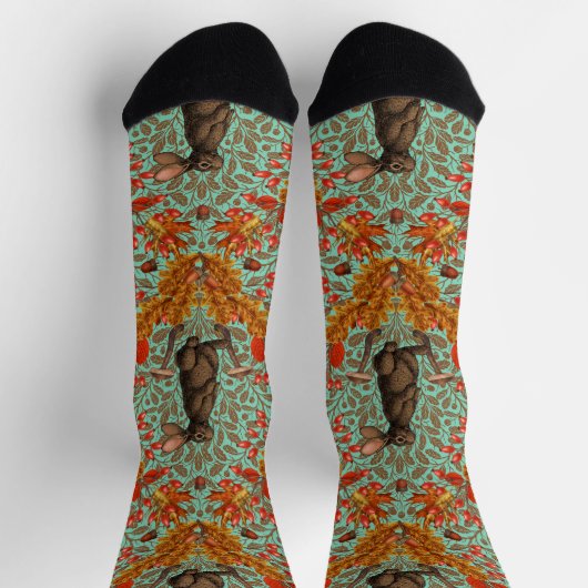 Herbstkaninchen auf hellgrün socken (Oben)