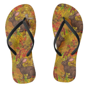 Herbstkaninchen auf Ocker Badesandalen
