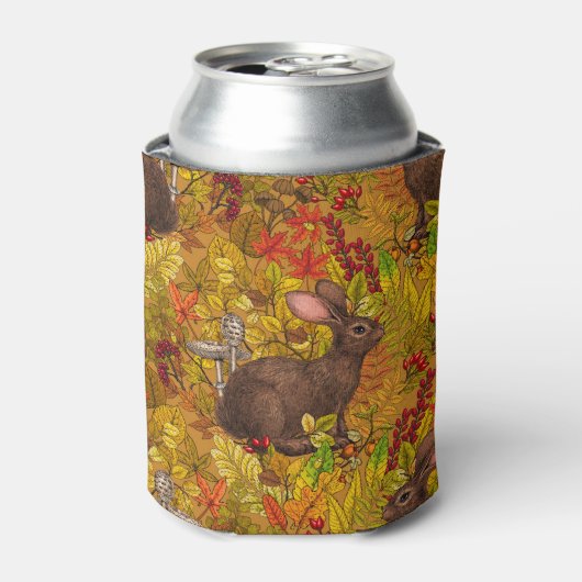 Herbstkaninchen auf Ocker Dosenkühler (Kanne Vorderseite)