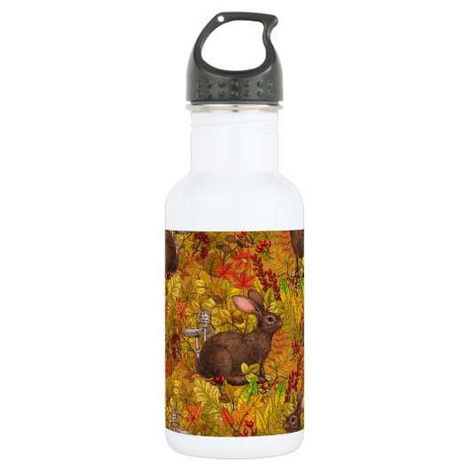 Herbstkaninchen auf Ocker Edelstahlflasche (Vorderseite)