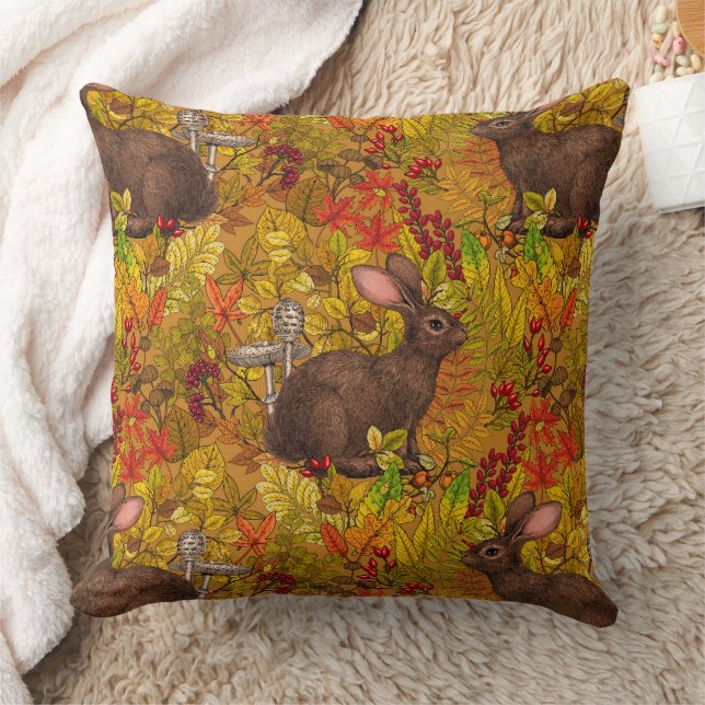 Herbstkaninchen auf Ocker Kissen (Decke)