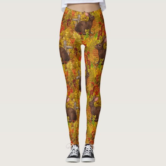 Herbstkaninchen auf Ocker Leggings (Vorderseite)