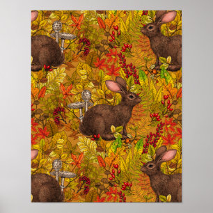 Herbstkaninchen auf Ocker Poster
