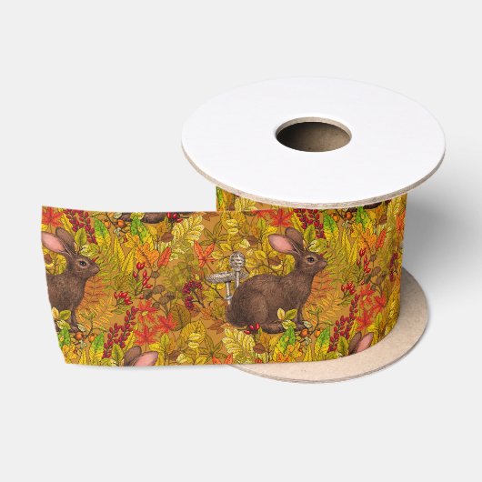 Herbstkaninchen auf Ocker Satinband (Spule)