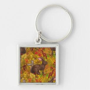 Herbstkaninchen auf Ocker Schlüsselanhänger