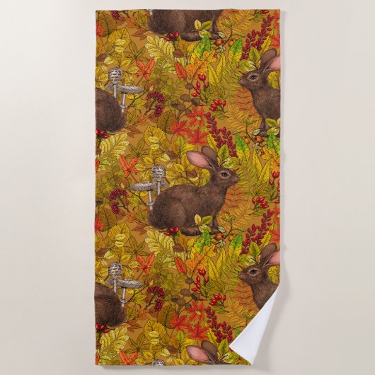 Herbstkaninchen auf Ocker Strandtuch (Vorderseite)