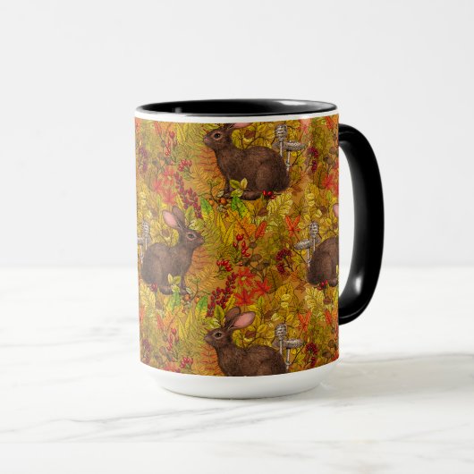 Herbstkaninchen auf Ocker Tasse (VorderseiteRechts)