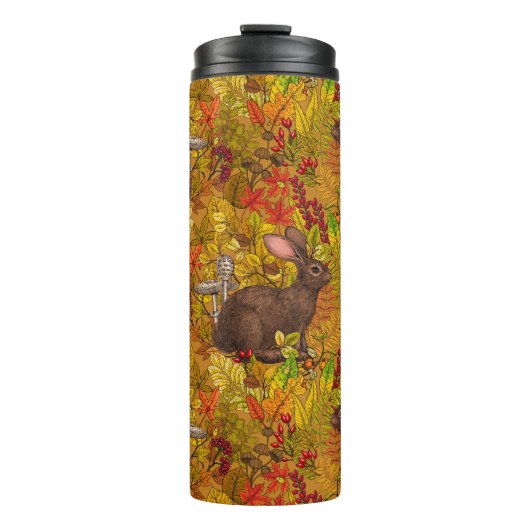 Herbstkaninchen auf Ocker Thermosbecher (Vorderseite)