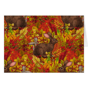 Herbstkaninchen auf rot